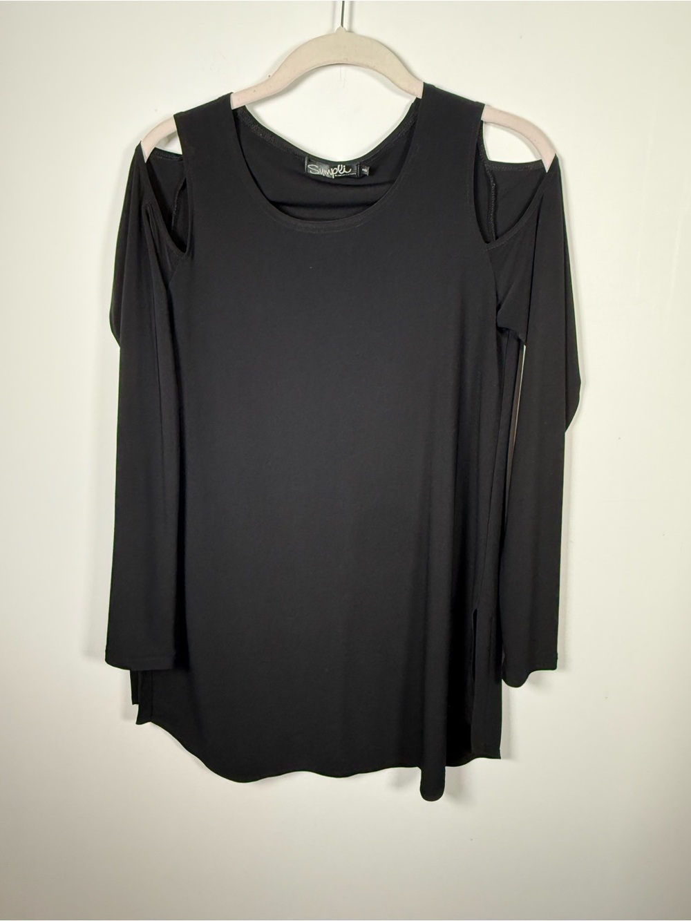 ✨ SYMPLI | Cold Shoulder Black Stretch Tunic Dress Top Size 6